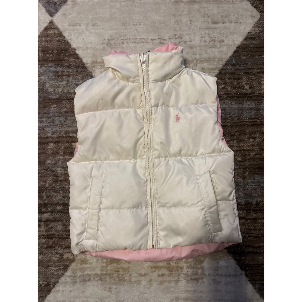 Ralph Lauren Reversible Puffer Vest Toddler 2T White Pink Down Fill Quilted